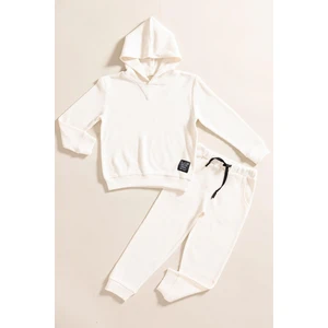 2'li Kapişonlu Ekru Waffle Sweat Jogger Alt Üst Takım