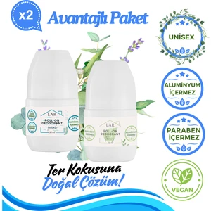 Lar Herbal Alüminyumsuz Parabensiz Vegan Unisex  Ferah ve Temiz Kokulu Roll-on Deodorant 2li Avantajlı Paket 50ml