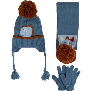 Kitti 1-4 Yaş Erkek  Bebek & Çocuk Aksesuarlı Içi Polarlı Atkı Bere Eldiven 3'lü Takım