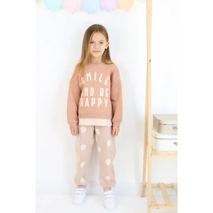 Kız Çocuk Smile And Happy Baskılı Kalın Eşofman Takımı