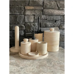 Polen Stone Yeni Traverten 8'li Banyo Seti Kendinden Tutmalı Kapaklar