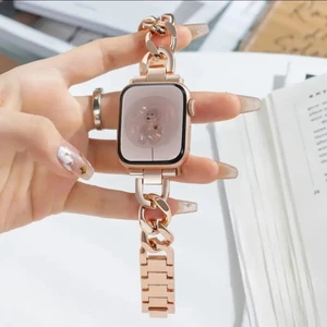 Cool Cold Apple Watch Band Ultra 1/2 Uyumlu 42/44/45/46/49 Mm, Iwatch Seri 10 46MM Paslanmaz Çelik Denim Zincir Şık Kordon