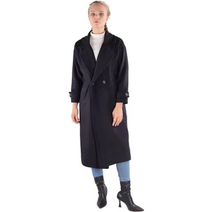 3025A Çift Düğme Cepli Uzun Kaban Siyah