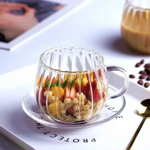 Snow Homs 6 Adet Isıya Dayanıklı Borosilikat Kupa Çizgi Tasarımlı Cam Bardak Boncuk Bardak Üzüm Bardak