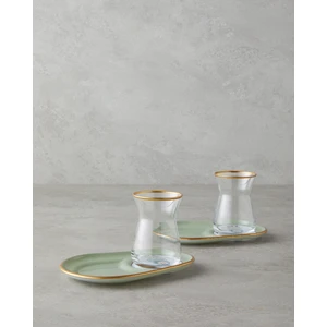 English Home Retro Realm Cam 4 Parça 2 Kişilik Çay Seti 130 ml Yeşil-Gold
