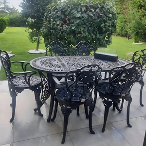 Ferforje Görünümlü Masa Sandalye Takımı, Bahçe, Balkon, Bütün Dış Ve Iç Mekanlarda Kullanılabilir, 2 Yıl Garantili, 150 Kg Taşıma Kapasiteli, Plastik Siyah Oval Masa Sandalye Takımı
