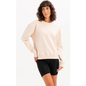 Bisiklet Yaka Basic Kalıp Bej Kadın Sweatshirt Eşofman Üstü - Aura