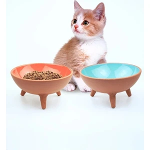 Uğur Mobilya Cappadocia Pottery 2li Çömlek Ayaklı Sırlı Seramik Kedi Maması Kabı