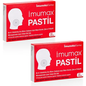 Imuneks Farma Imumax Pastil Ballı Kara Mürver Meyve Ekstraktı Çinko ve Probiyotik Mikroorganizmalar İçeren Takviye Edici Gıda 12 Pastil x 2 Adet