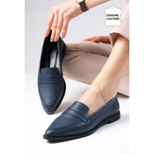 Mio Gusto River Hakiki Deri Lacivert Renk Kadın Loafer Günlük Düz Ayakkabı