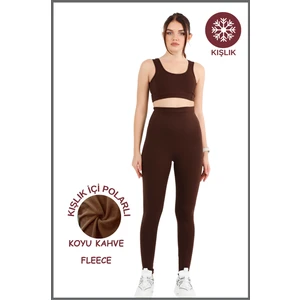 Miss Maral Kadın Kışlık Içi Polarlı Koyu Kahve Yüksek Bel Toparlayıcı Tayt Curve High Waist Fleece Winter 11024