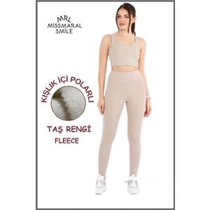 Miss Maral Kadın Kışlık Içi Polarlı Taş Rengi Yüksek Bel Toparlayıcı Tayt Curve High Waist Fleece Winter 11024