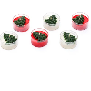 Yılbaşı 6lı Çamağacı Kabartmalı Spice Orange Kokulu Ekru-Kırmızı Tealight Mum Seti