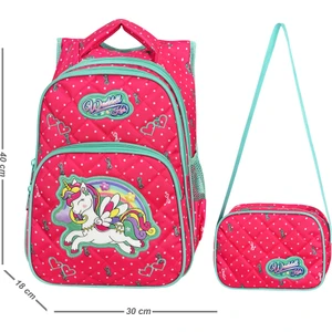 Fuşya Unicorn Desenli İlkokul Çantası Beslenme Çantalı 24005