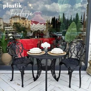 Ferforje Görünümlü Plastik Masa Sandalye Takımı, 150 kg Taşıma Kapasiteli, Bahçe, Balkon ve Tüm Dış Mekanlara Uygun, 2 Yıl Garantili, Siyah Masa Sandalye Takımı