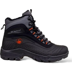 Erkek Su ve Soğuğa Dayanıkı Içi Yünlü Kaymaz Kauçuk Taban Fermuarlı Trekking Outdoor Bot Siyah - Turuncu