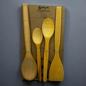 4'lü ''Ahşap'' Yemek Gereçleri - 4 Boy Ahşap Kaşık -Ahşap Tahta Set (20 cm Kaşık - 23 cm Kaşık - 27 cm Kaşık - Spatula)