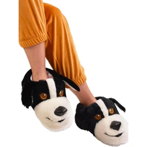 Sevimli Köpek Figürlü Kaymaz ve Ses Yapmaz Taban Ev Panduf Siyah