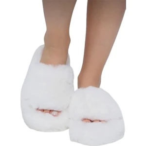 Ekstra Yumuşak Tüylü Kadın Terlik Beyaz
