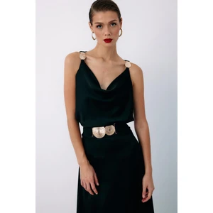 Omuz Aksesuarlı Salaş Bluz - Siyah