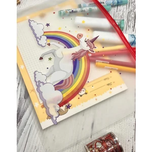 Şeffaf Tek Bölmeli Unicorn Desenli A4 Fermuarlı Dosya Klasörü / Belge Dosyası/düzenleyici Klasör