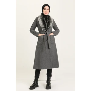 Sefa Merve Kürklü Kaşe Kaban 71178-02 Gri