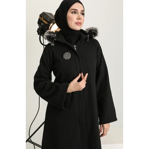 Sefa Merve Broşlu Kaşe Kaban 611571-01 Siyah