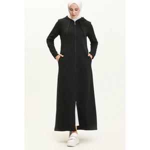 Sefa Merve Kapüşonlu Cepli Spor Ferace 3011-07 Siyah