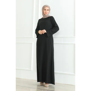 Sefa Merve Bürümcük Kumaş Düz Spor Elbise 1003-05 Siyah