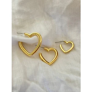 Kadın Gold 3'lü Kalp Set Küpe