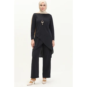 Sefa Merve Kolyeli Tunik Pantolon Ikili Takım 0704-11 Lacivert