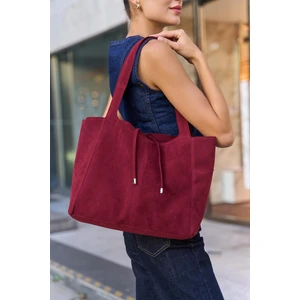 Bordo Süet Kadın Yumuşak Süet Püskül Detay El ve Omuz Çantası