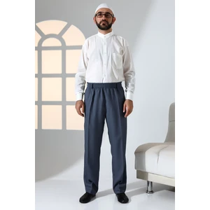 Erkek Rahat Kesim Beli Lastikli Cepli Hac ve Umre Kumaş Şalvar Pantolon - Mavi (Isr)