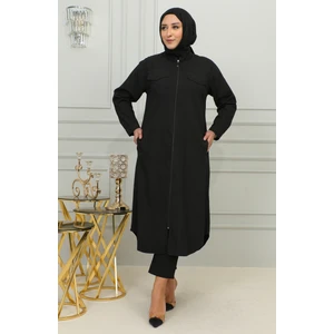 Sefa Merve Büyük Beden Fermuarlı Kot Tunik 35301-02 Siyah