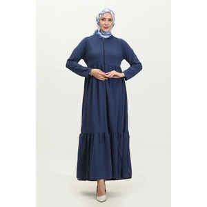 Sefa Merve Büzgülü Fermuarlı Ferace 0695-10 Indigo