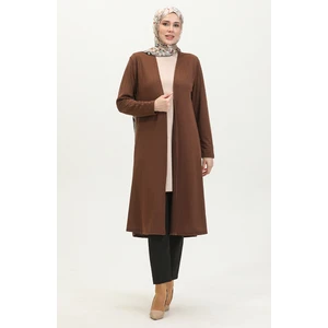 Sefa Merve Sade Dökümlü Uzun Hırka 8727-05 Kahverengi