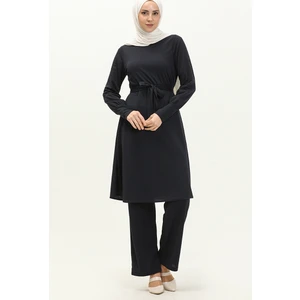 Sefa Merve Kuşaklı Tunik Pantolon Ikili Takım 0690-08 Lacivert