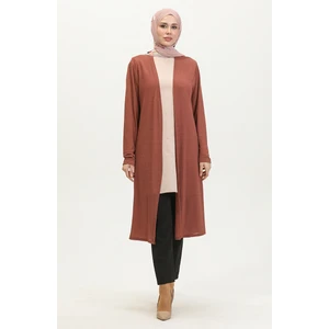 Sefa Merve Sade Dökümlü Uzun Hırka 8727-03 Koyu Kiremit
