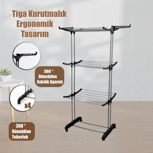 Fit'S Tiga 3 Katlı Tekerlekli Kurutmalık