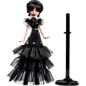 MONSTER HIGH® Wednesday Balo Elbiseli Bebek, koleksiyona uygun; dans sahnesinden ilham alınarak tasarlanan siyah elbiseli Rave'N Wednesday HXJ03