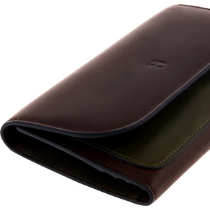 Helmbrook London Charlotte Kadın Kahve-Haki Deri Fermuarlı El Işi Rfid Korumalı Kapaklı Çıtçıtlı Büyük Cüzdan