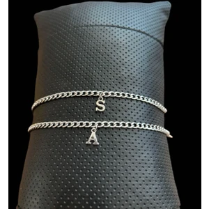 2'li Çelik Harfli Sevgili Çift Bileklik Gümüş