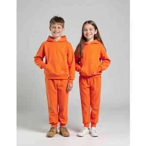 Uthar Turuncu Pamuklu Kapşonlu Çocuk Sweatshirt Eşofman Altı Takım