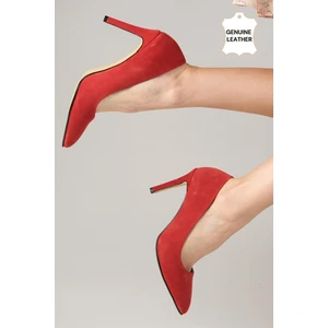Mio Gusto Elora Hakiki Süet Kırmızı Renk Kadın Stiletto Ayakkabı