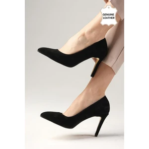 Mio Gusto Elora Hakiki Süet Siyah Renk Kadın Stiletto Ayakkabı
