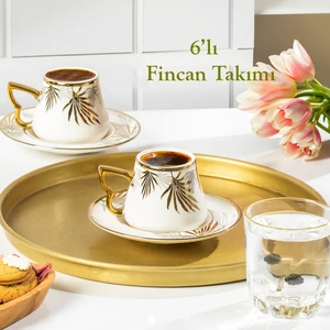 Seren Altın Yaldızlı 6 Kişilik Fincan Seti 12 Parça Türk Kahvesi Takımı Kahve Fincanı