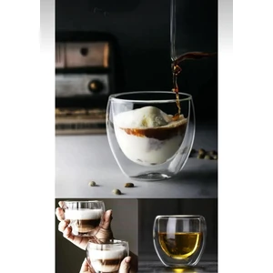 Snow Homs Çift Cidarlı Şeffaf Espresso Cam Bardak 250 ml 1 Adet 250ML Ofis Ev Kahve