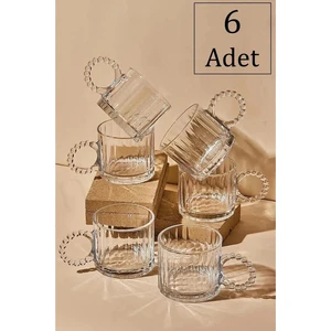 Snow Homs 6 Adet Cam Boncuk Kulplu Bardak Kupa Çay Kahve Meşrubat Bardağı 250ML