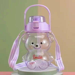 Smile Ayıcık Model Su Matarası Su Şişesi Suluk 1000ML Bpa Içermez Suluk 3D Sticker Hediye