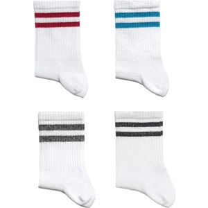 Kadın Renkli Çizgili Beyaz Yarım Konç Tenis Çorap Kolej 4'lü Paket